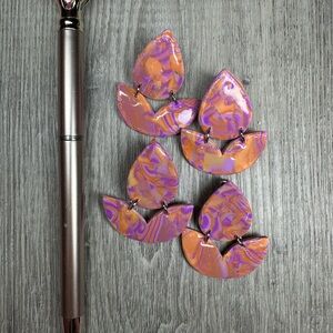 Polymer Clay Purple and Orange Statement Earrings